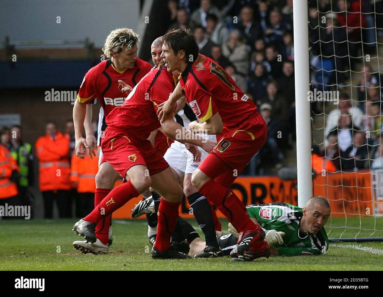Watfords leigh bromby celebrates scoring coca cola championship match