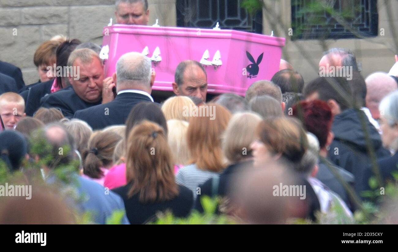 The coffin of Hayley Adamson, 16, is carried into West Road Crematorium, Newcastle. Hayley died after being hit by a marked police car trying to trace a stolen vehicle. Stock Photo