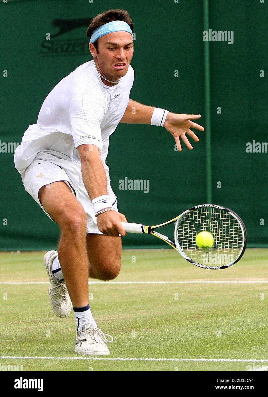 Great Britain's Ross Hutchins in action during his doubles match with  Australia's Stephen Huss during the Wimbledon Championships 2008 at the All  England Tennis Club in Wimbledon Stock Photo - Alamy