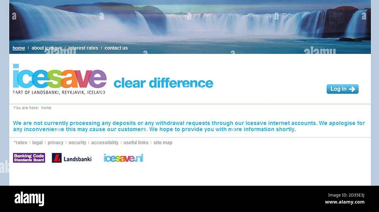 Screengrab taken from the website of icesave hires stock photography