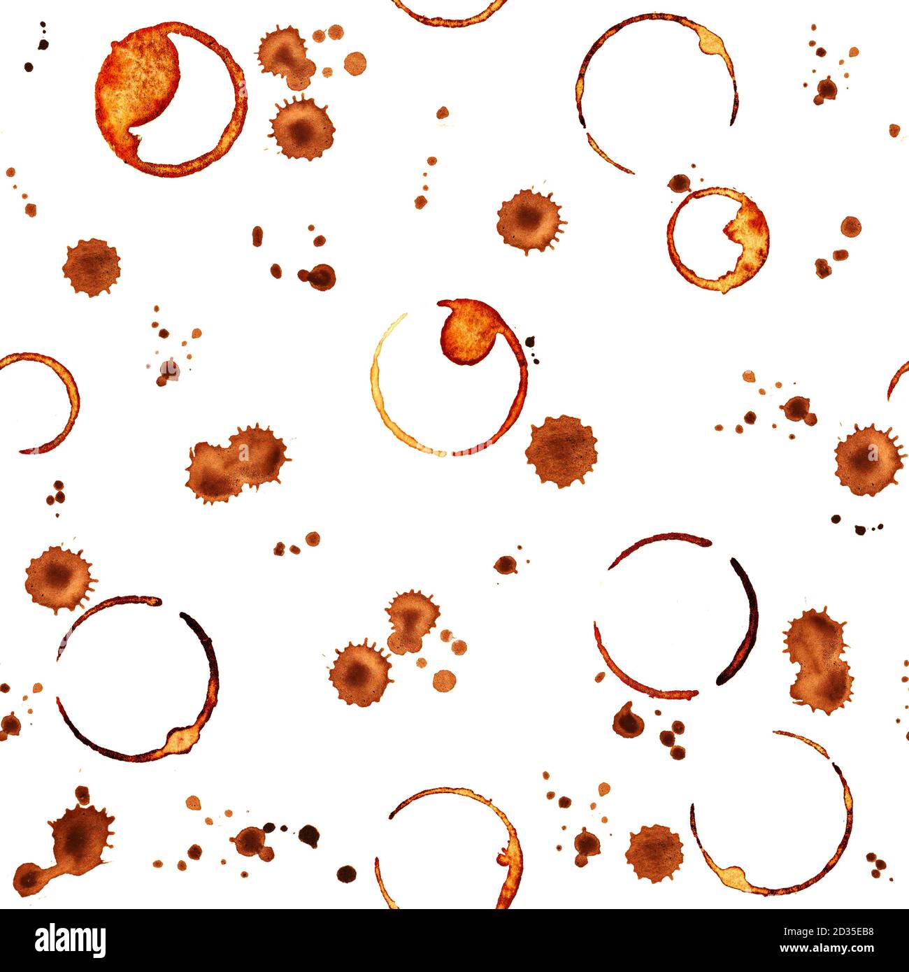 Seamless pattern with coffee cups traces and coffee stains on white ...