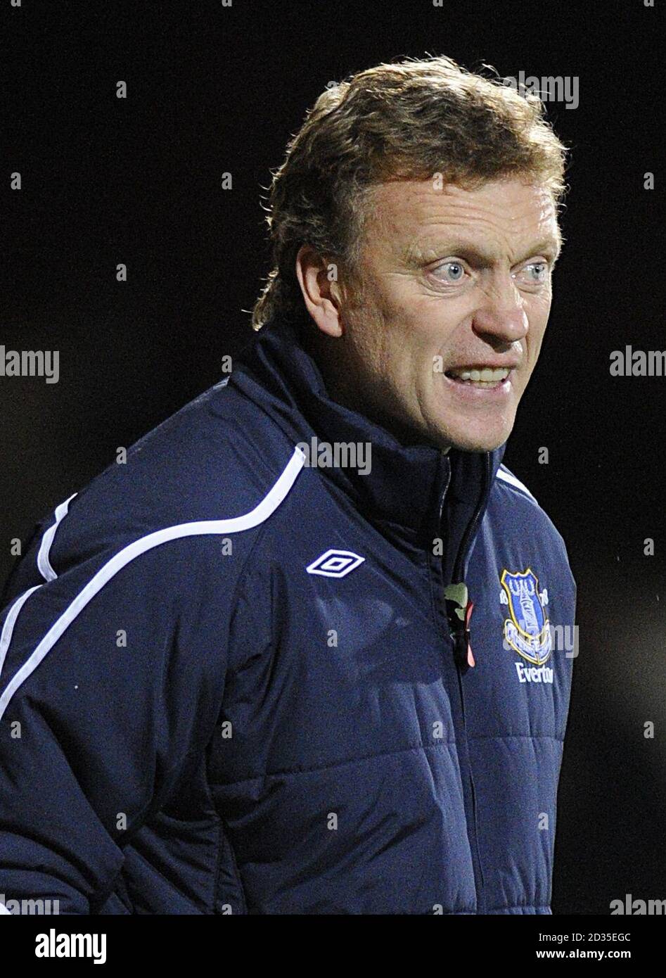 Everton manager David Moyes on the touchline. Stock Photo