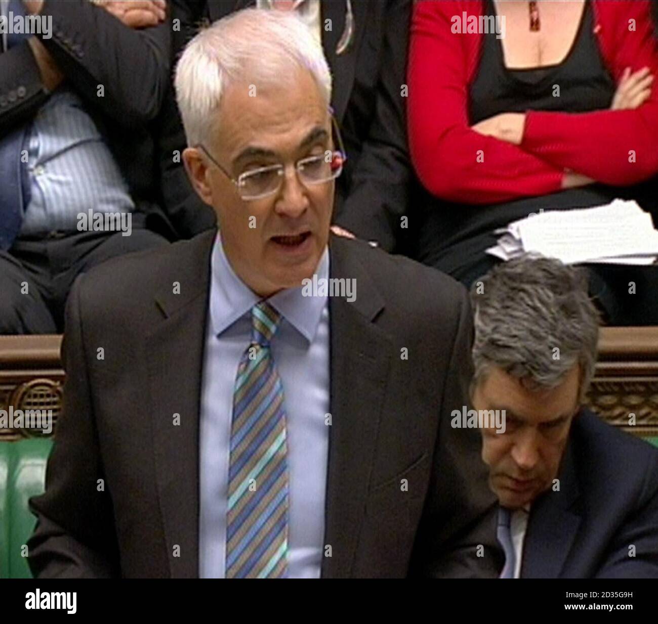 Chancellor of the Exchequer Alistair Darling delivers his Budget speech in the House of Commons, London. Stock Photo