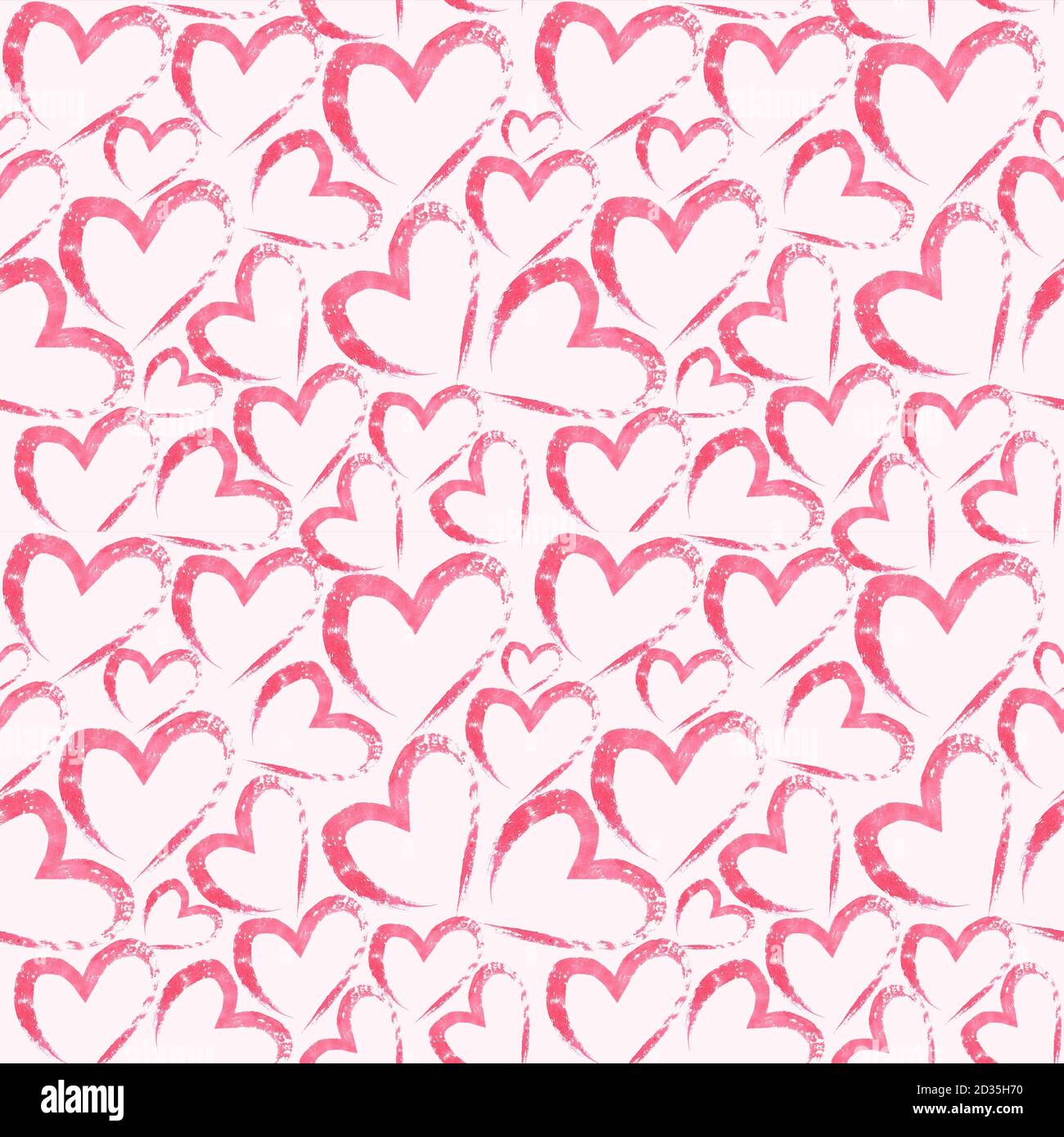 Watercolor hand drawn seamless pattern with hearts on light pink ...