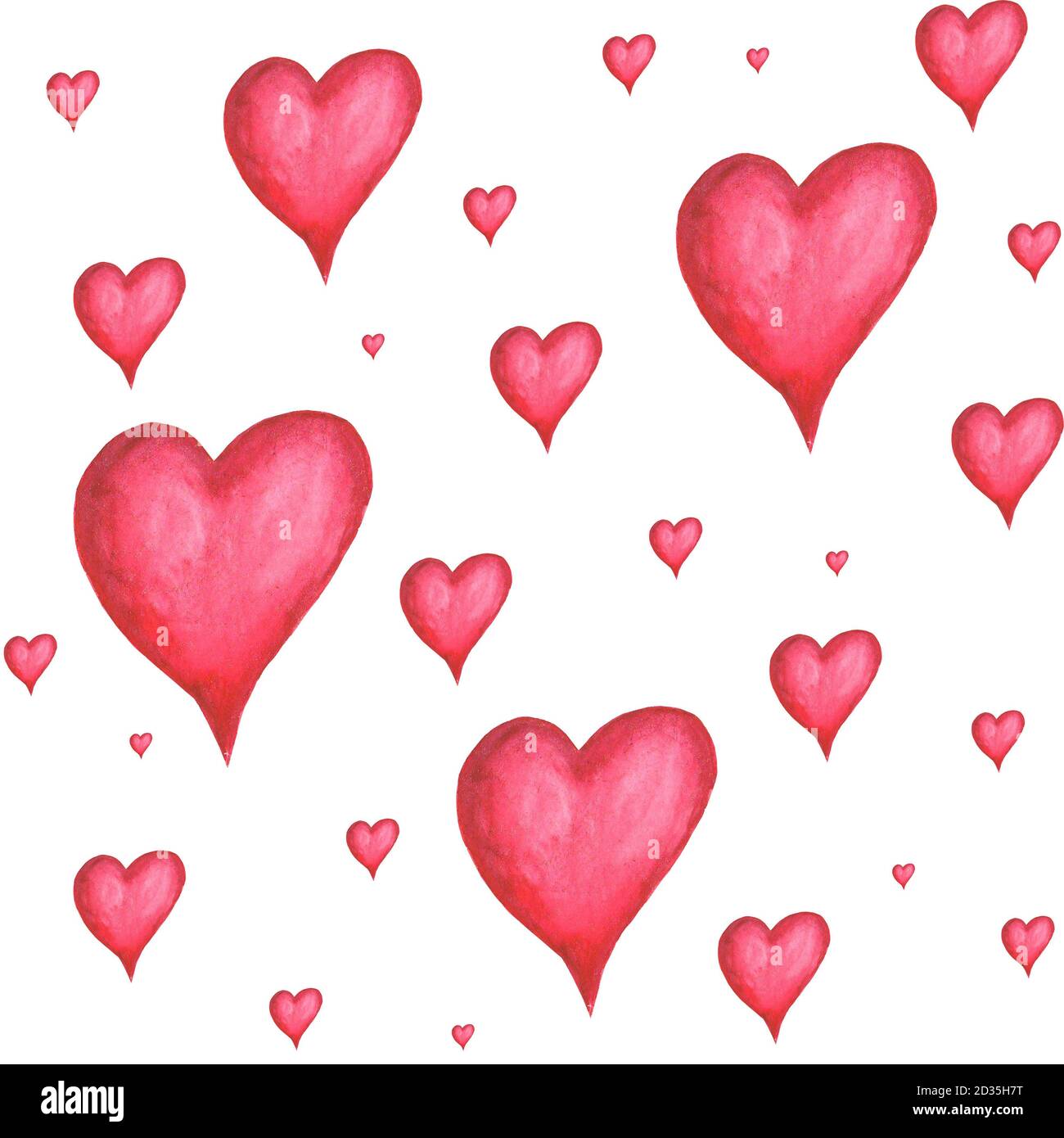 Watercolor hand painted seamless pattern with volume hearts on white ...