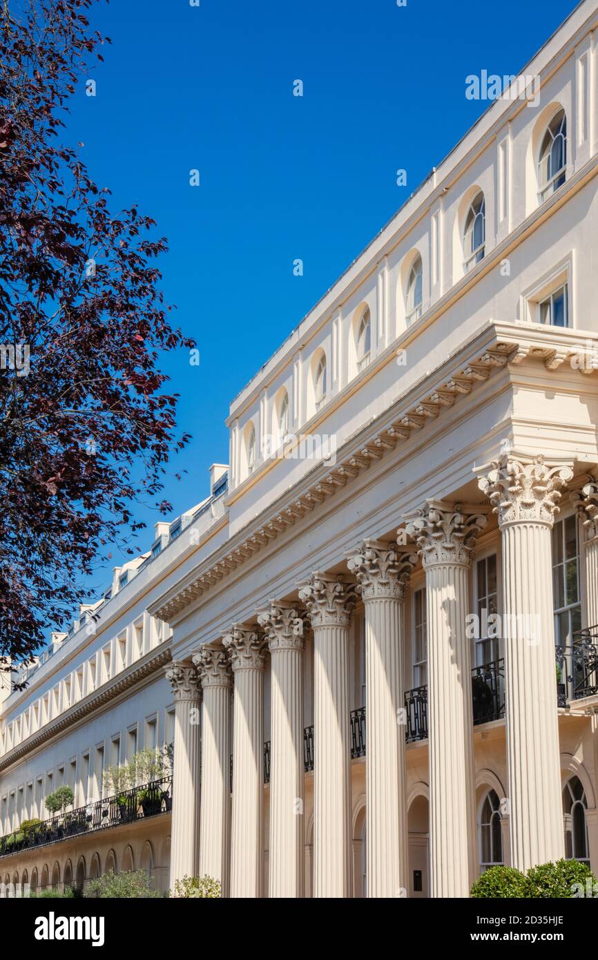 London, Camden, Cumberland Terrace: an exclusive street of luxury townhouse terraced mansions off Regent's Park, by royal architect, John Nash Stock Photo
