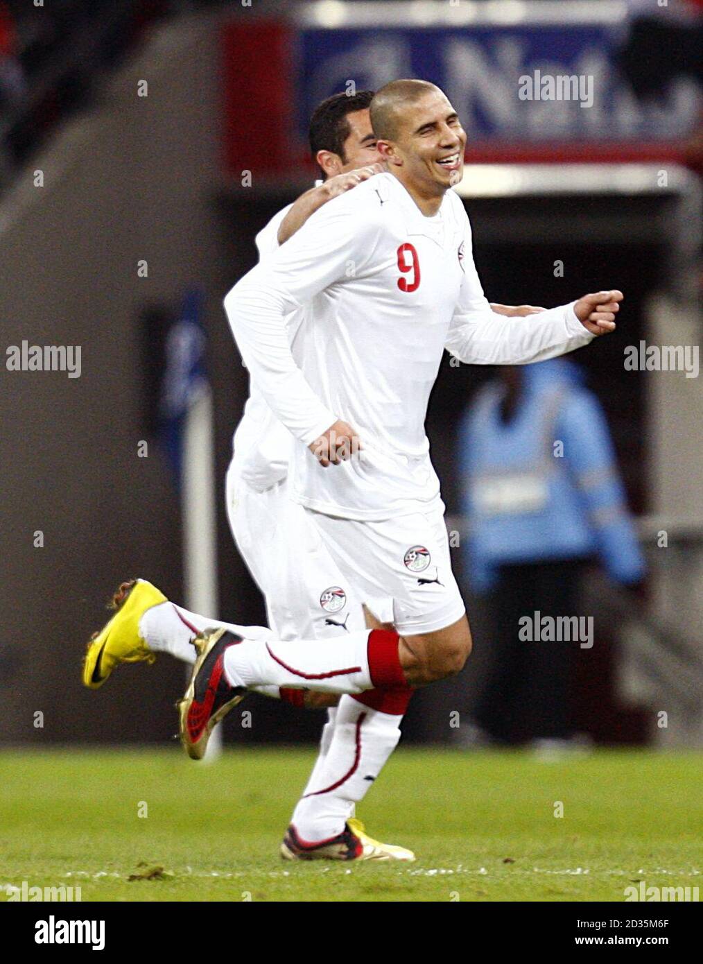 Egypt's Mohamed Zidan celebrates scoring the opening goal. Stock Photo