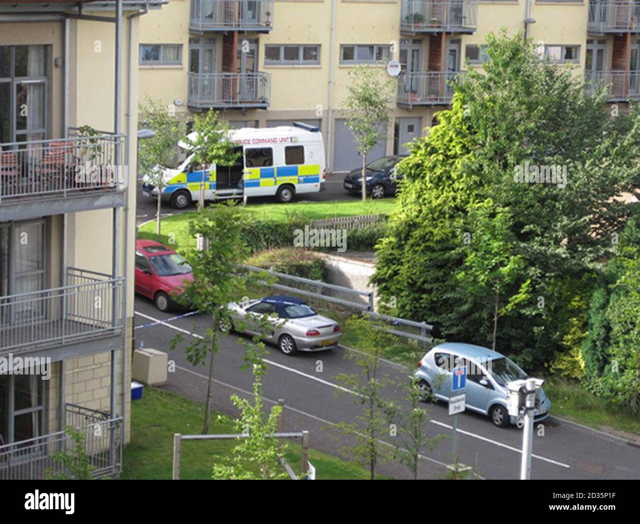 A general view of the scene where three primary school children, two boys and a girl, died in a suspected gas explosion in the Scottish capital today. The youngsters were killed in a blast at a block of flats in Edinburgh's Slateford Road which occurred just before 3pm. Stock Photo