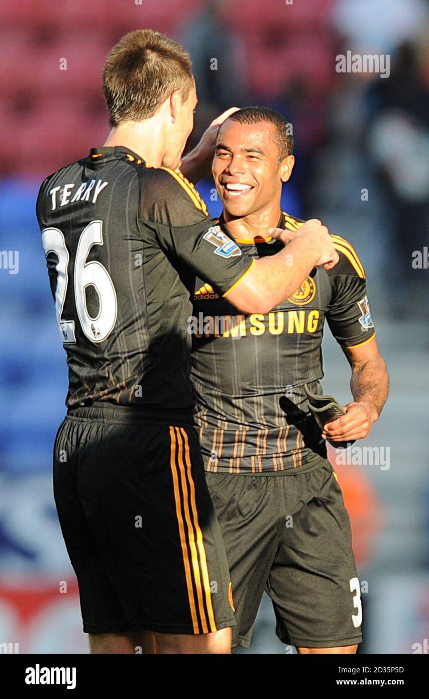 Chelsea's John Terry celebrates with teammate Ashley Cole (right) after the final whistle Stock Photo