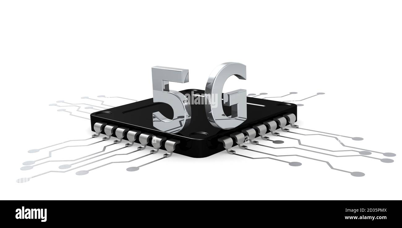 Black computer chip for 5G isolated, 3D rendering Stock Photo
