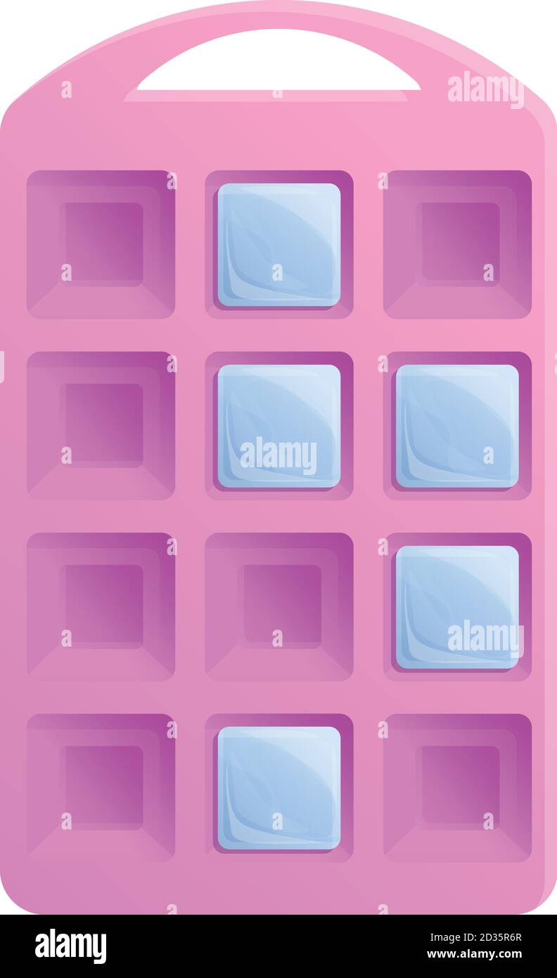 Pink ice cube tray icon. Cartoon of pink ice cube tray vector icon for