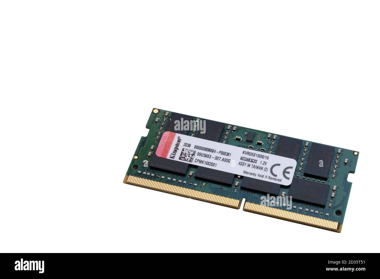 Istanbul, Turkey - October 6, 2020 : Front view of a Kingston Technology 16gb 2666 mhz Ddr 4 Ram for notebooks isolated on white background. Stock Photo