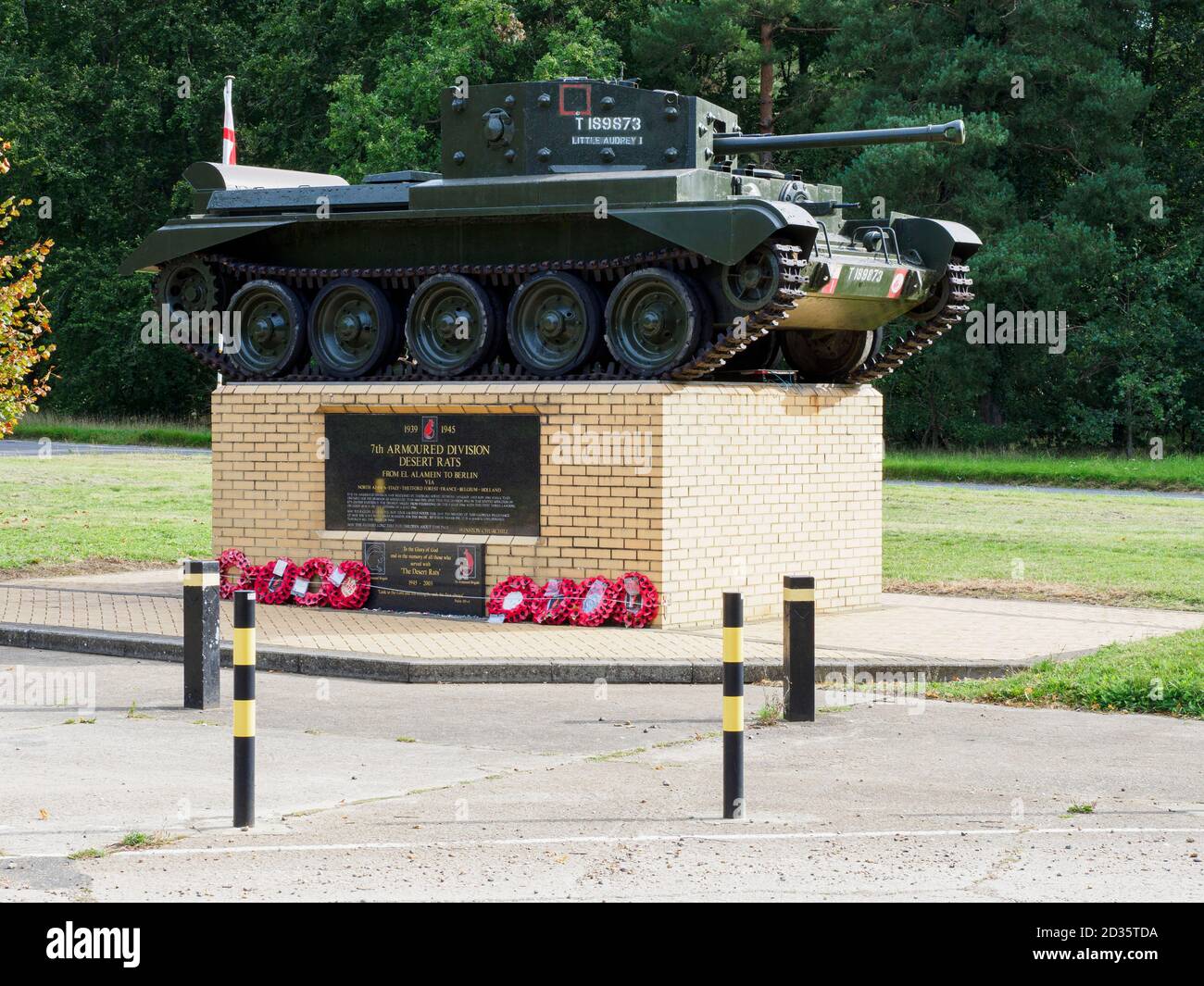 The Desert Rats Memorial, mark IV Cromwell tank, Thetford forest, Norfolk, UK, Stock Photo