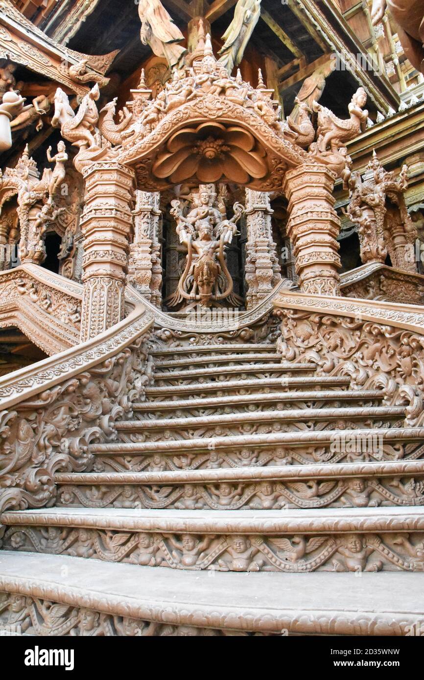 Stairway at Sanctuary of Truth Pattaya Stock Photo