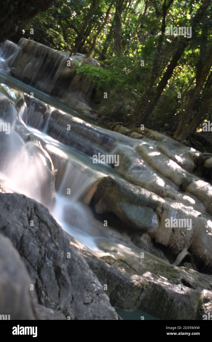 Waterfall in Erawan Nationalpark Thailand Stock Photo