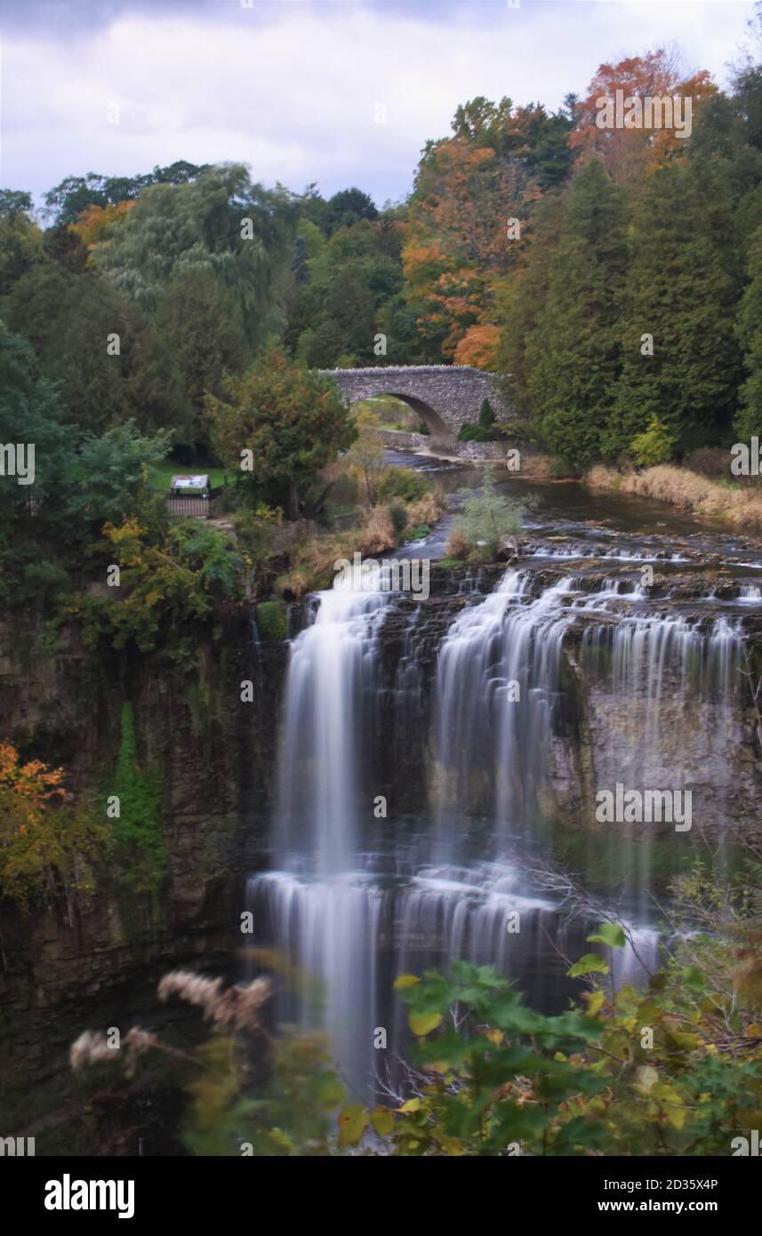 Waterfall in Fall in Canada Ontario Stock Photo