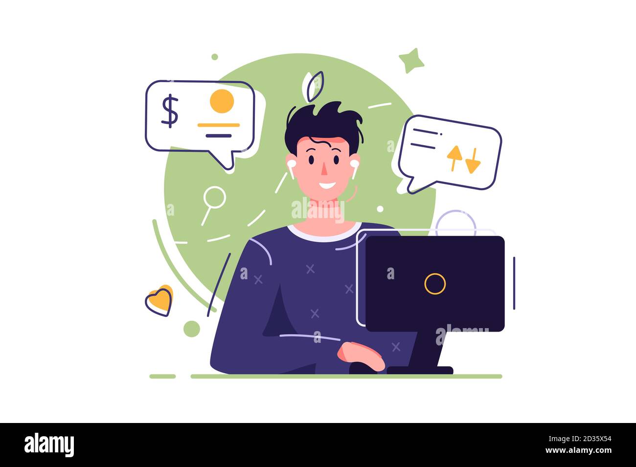 The guy is engaged in management flat style Stock Vector