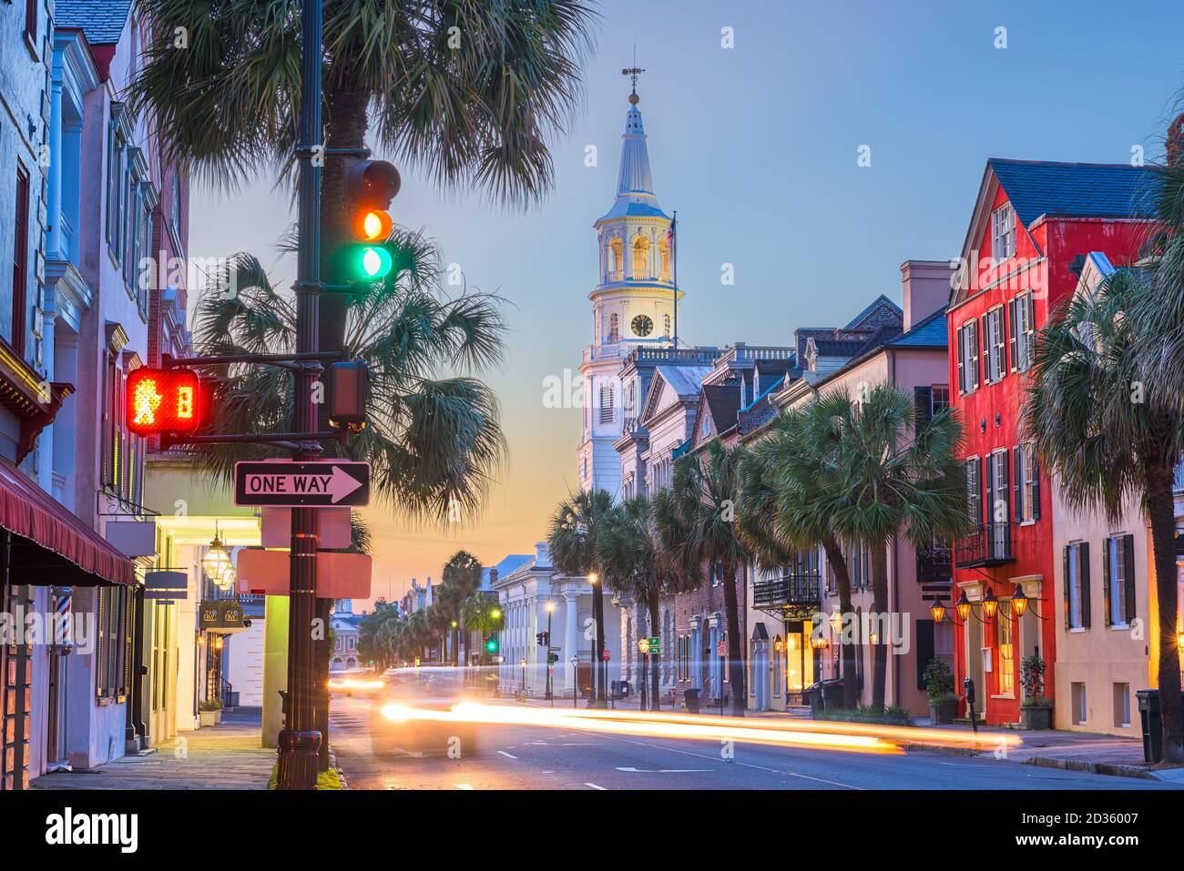 Charleston, South Carolina, USA in the French Quarter at twilight Stock
