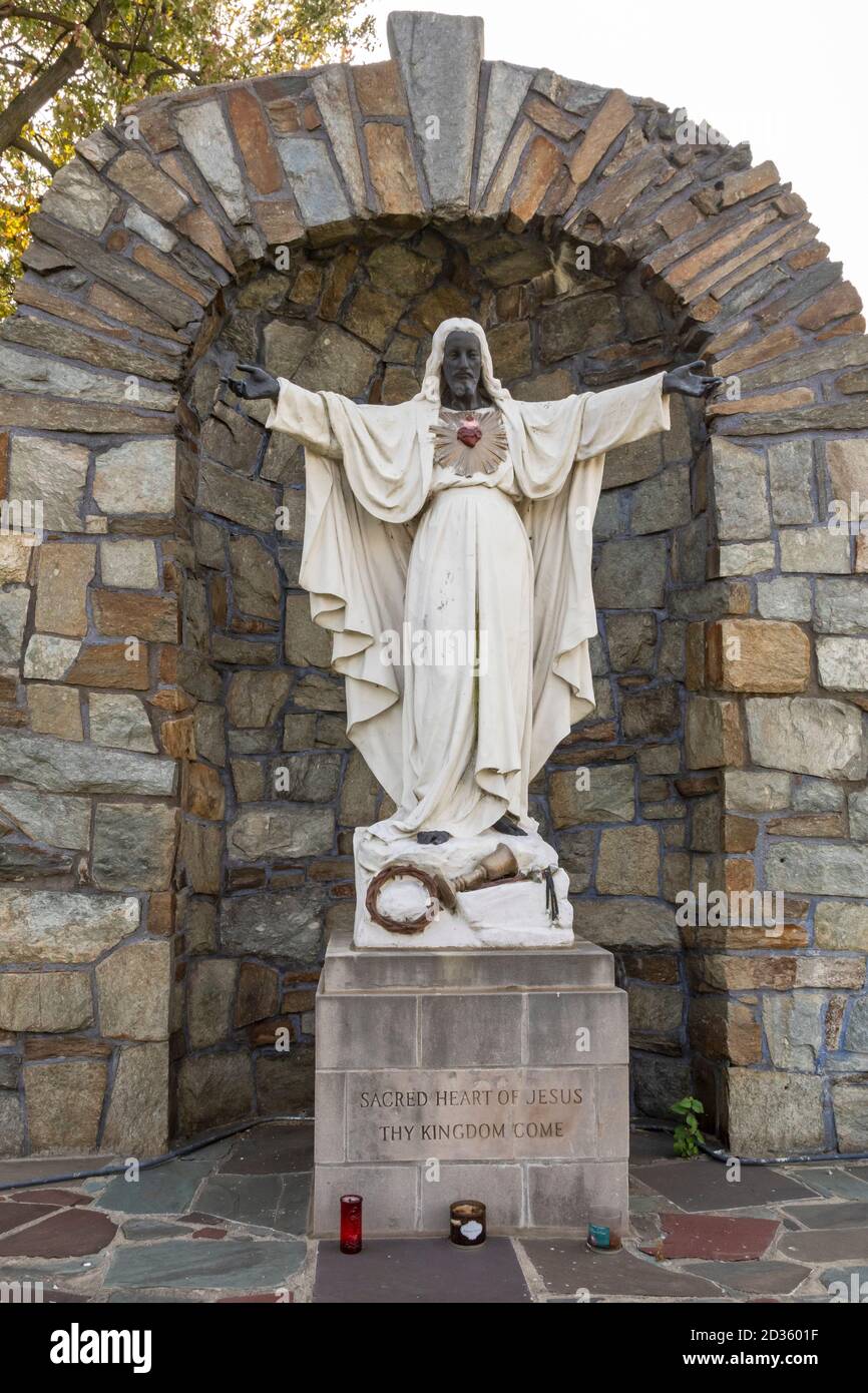 Detroit, Michigan - A statue of a black Jesus at Sacred Heart Major Seminary. Made of white stone in 1957, the statue's face, hands, and feet were pai Stock Photo