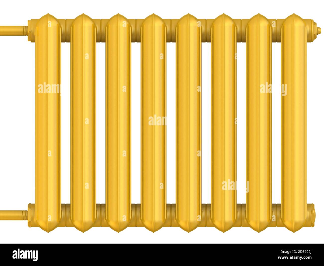 Golden heating radiator. Section of golden heating radiators isolated on white background. 3D illustration Stock Photo
