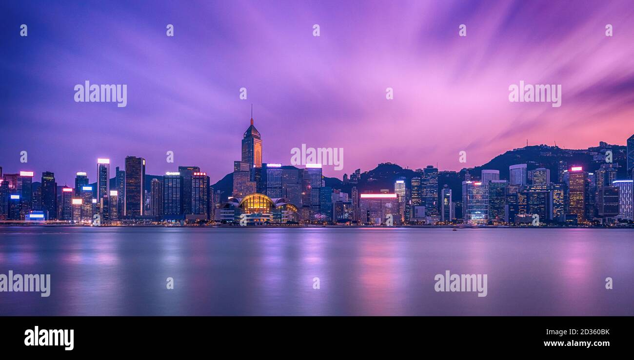 Twilight of Victoria Harbor of Hong Kong Stock Photo