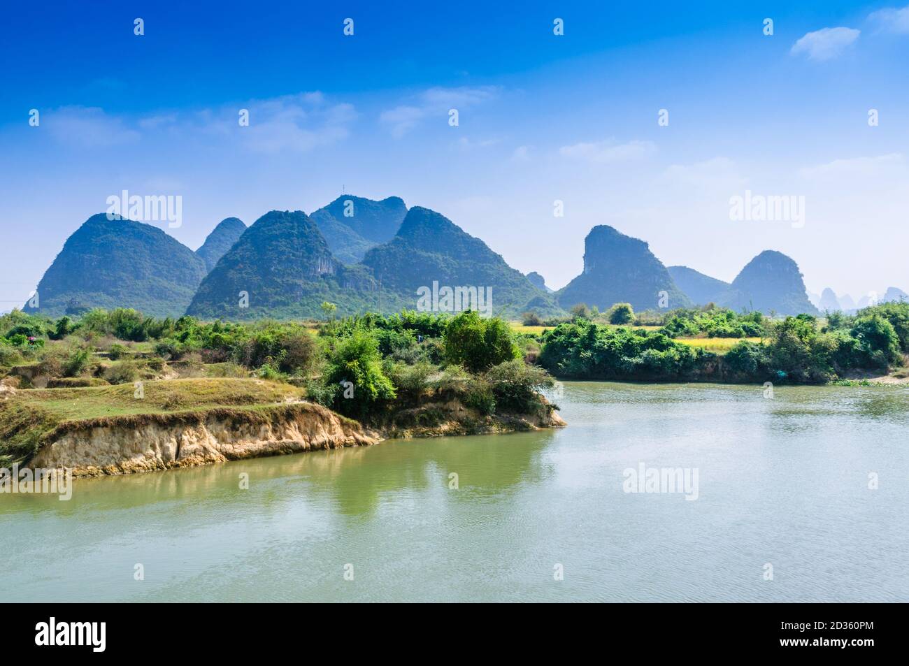 Karst mountain and river scenery Stock Photo