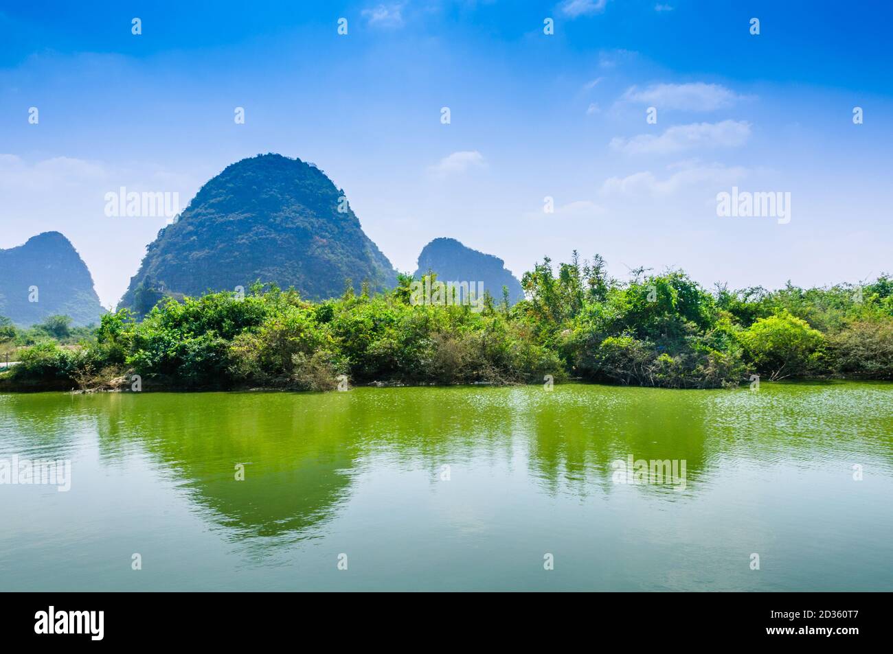 Karst mountain and river scenery Stock Photo