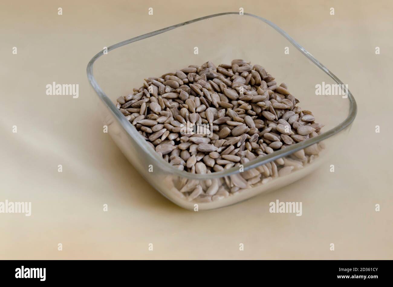 Raw peeled sunflower seeds, close up in a small bowl, Sofia, Bulgaria Stock Photo