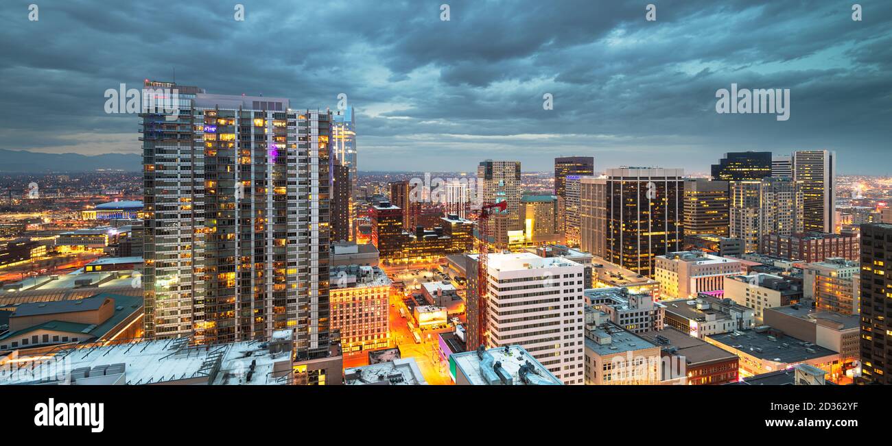 Denver, Colorado, USA downtown cityscape rooftop view at dusk Stock