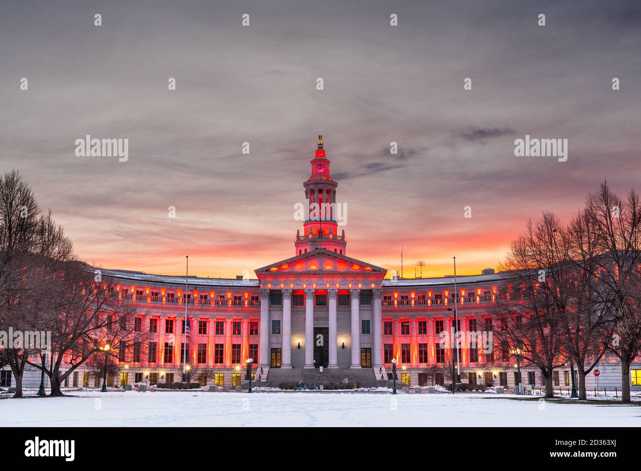 Denver, Colorado, USA city and county building at dusk in winter. Stock Photo