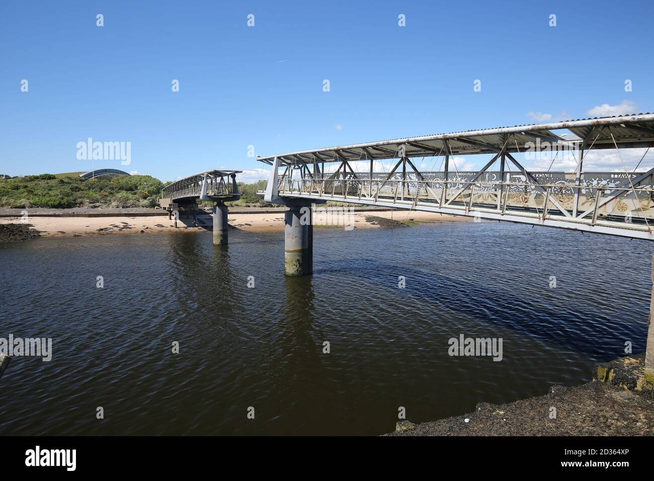The Bridge of Scottish Invention is a retractable footbridge across the River Irvine which gave access to 'The Big Idea' A millenium project in Irvine Stock Photo
