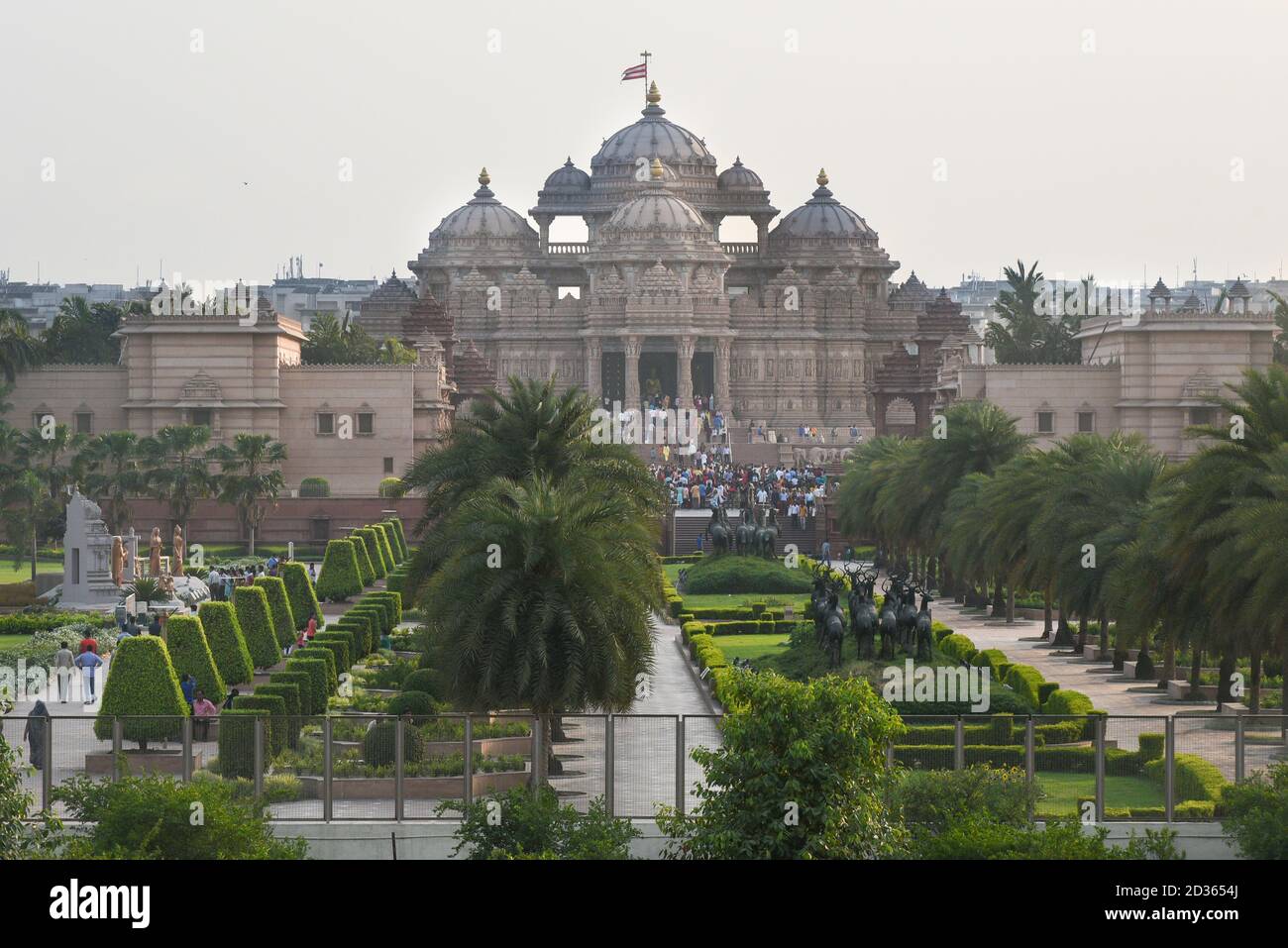 NEW DELHI, INDIA - MAY 13: Akshardham Temple or Swaminarayan Akshardham complex is a place of worship for Hindu religion and a spiritual cultural camp Stock Photo