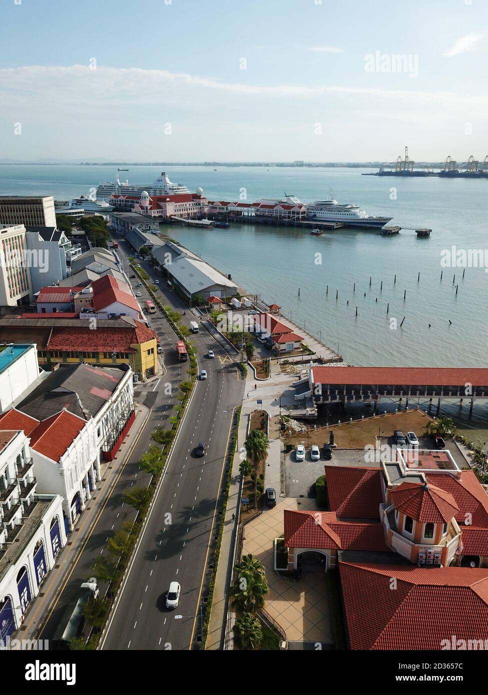 Georgetown, Penang/Malaysia - Feb 28 2020: Aerial Pengkalan Weld with background Port Swettenham. Stock Photo