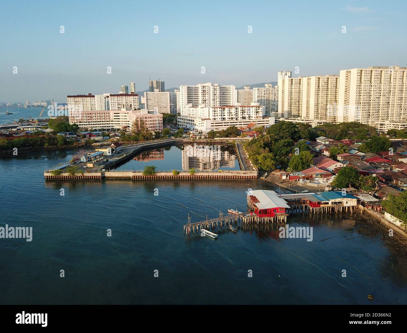 Penang/Malaysia Feb 29 2020 Aerial view wooden house at