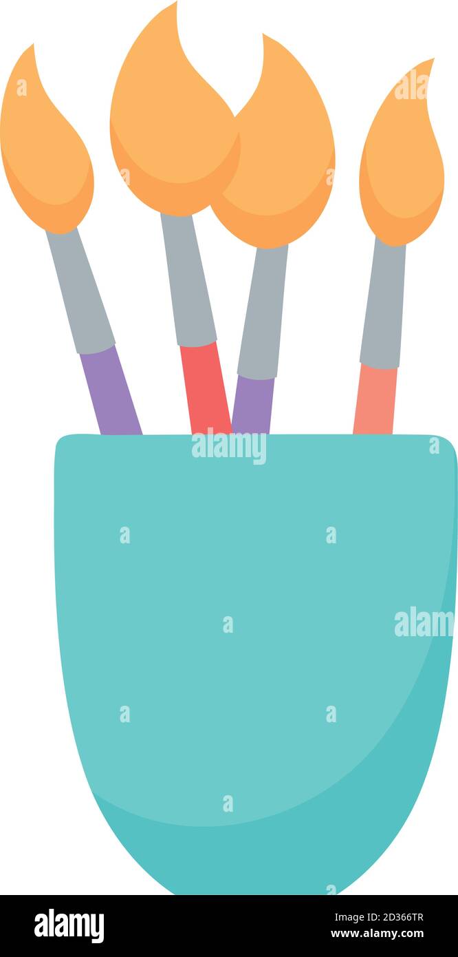 paint brushes in cup supplies isolated design white background vector