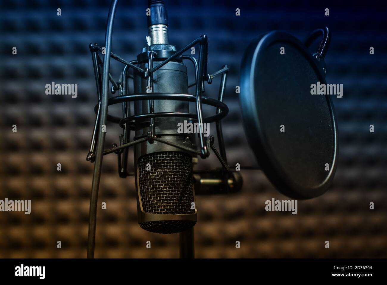 Microphone close up on the background of a professional recording
