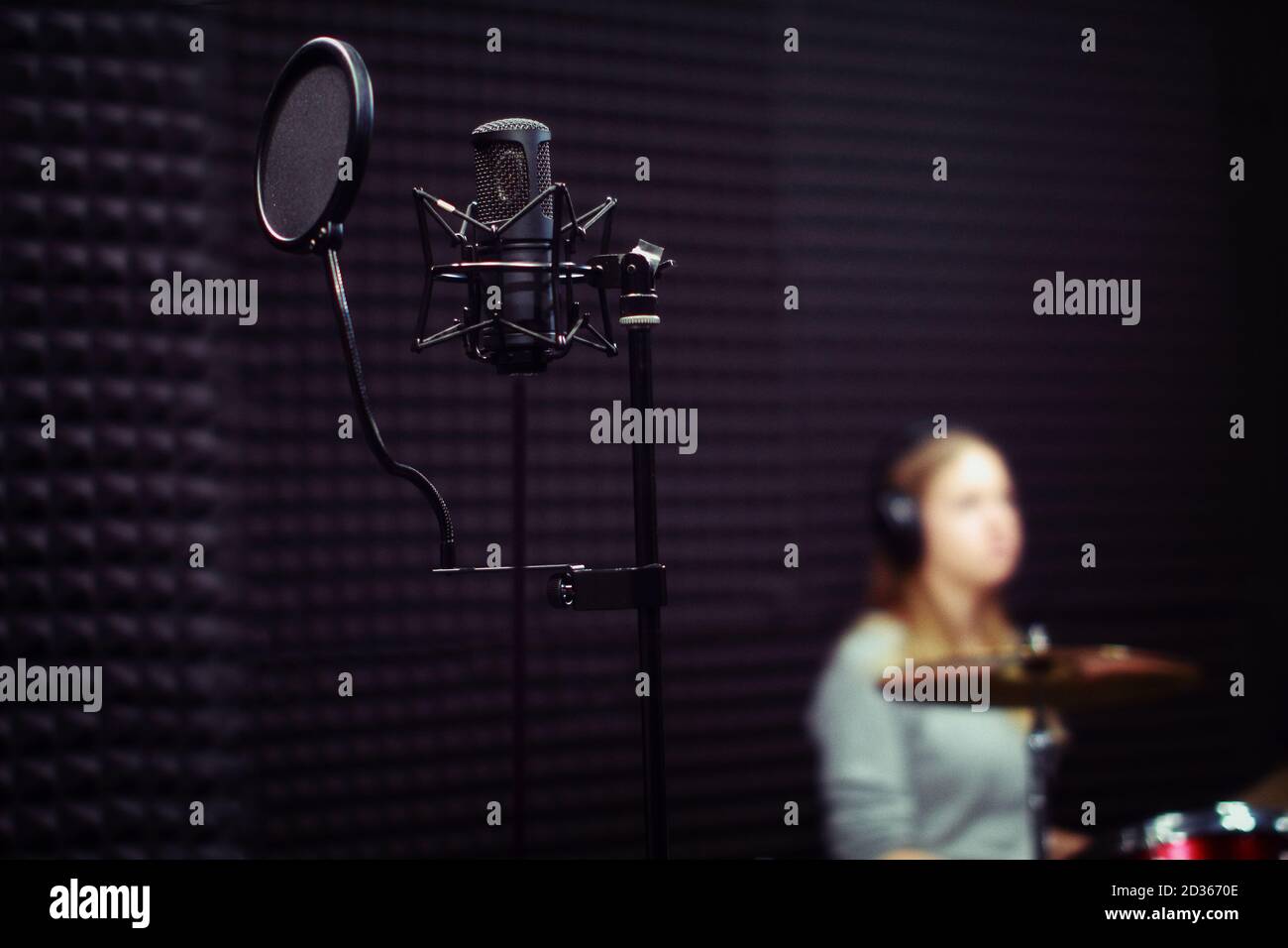 Microphone close up on the background of a professional recording