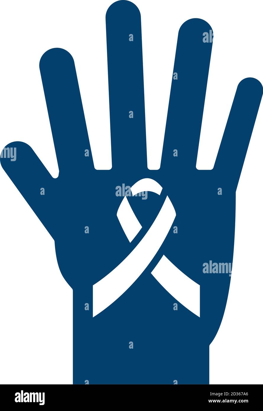 hand with ribbon print awareness support silhouette icon vector ...