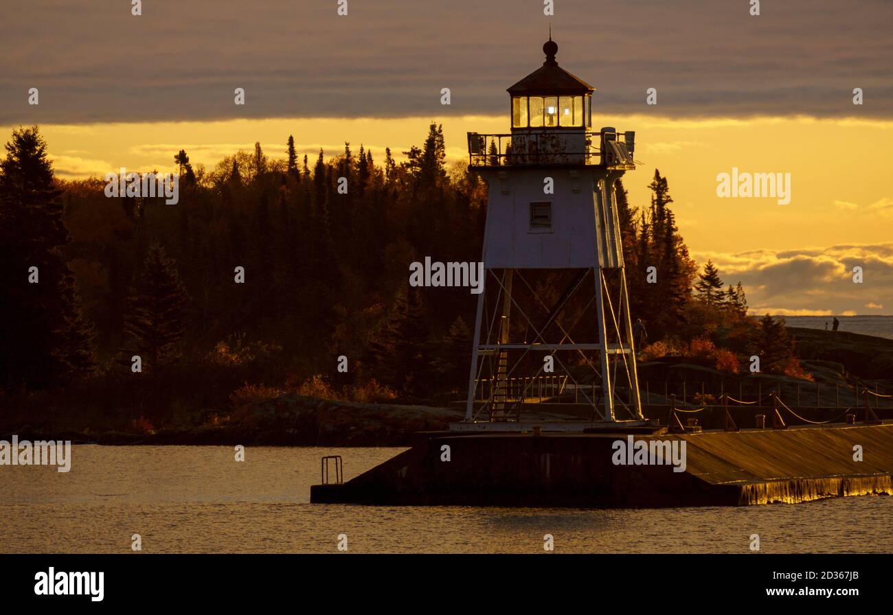 The lighthouse on Lake Superior at Grand Marais in Cook County, northern Minnesota, seen at