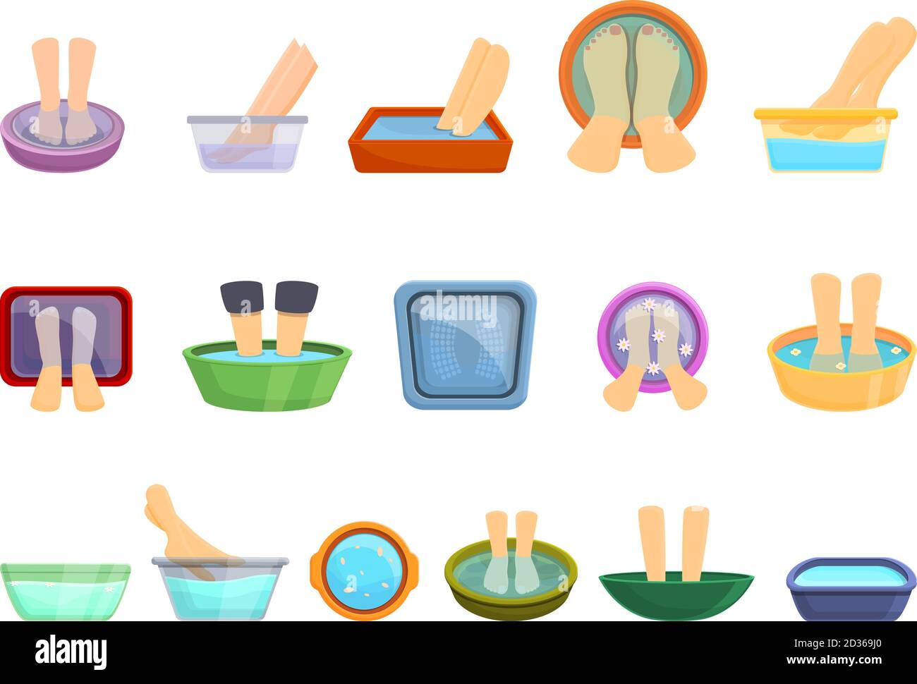 Foot bath icons set. Cartoon set of foot bath vector icons for web design Stock Vector Image