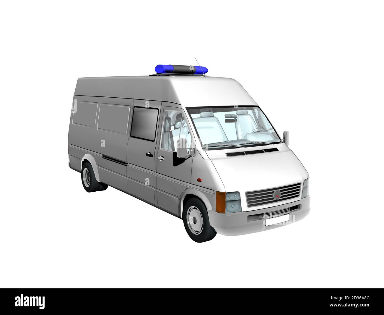 big white van with flashing lights Stock Photo