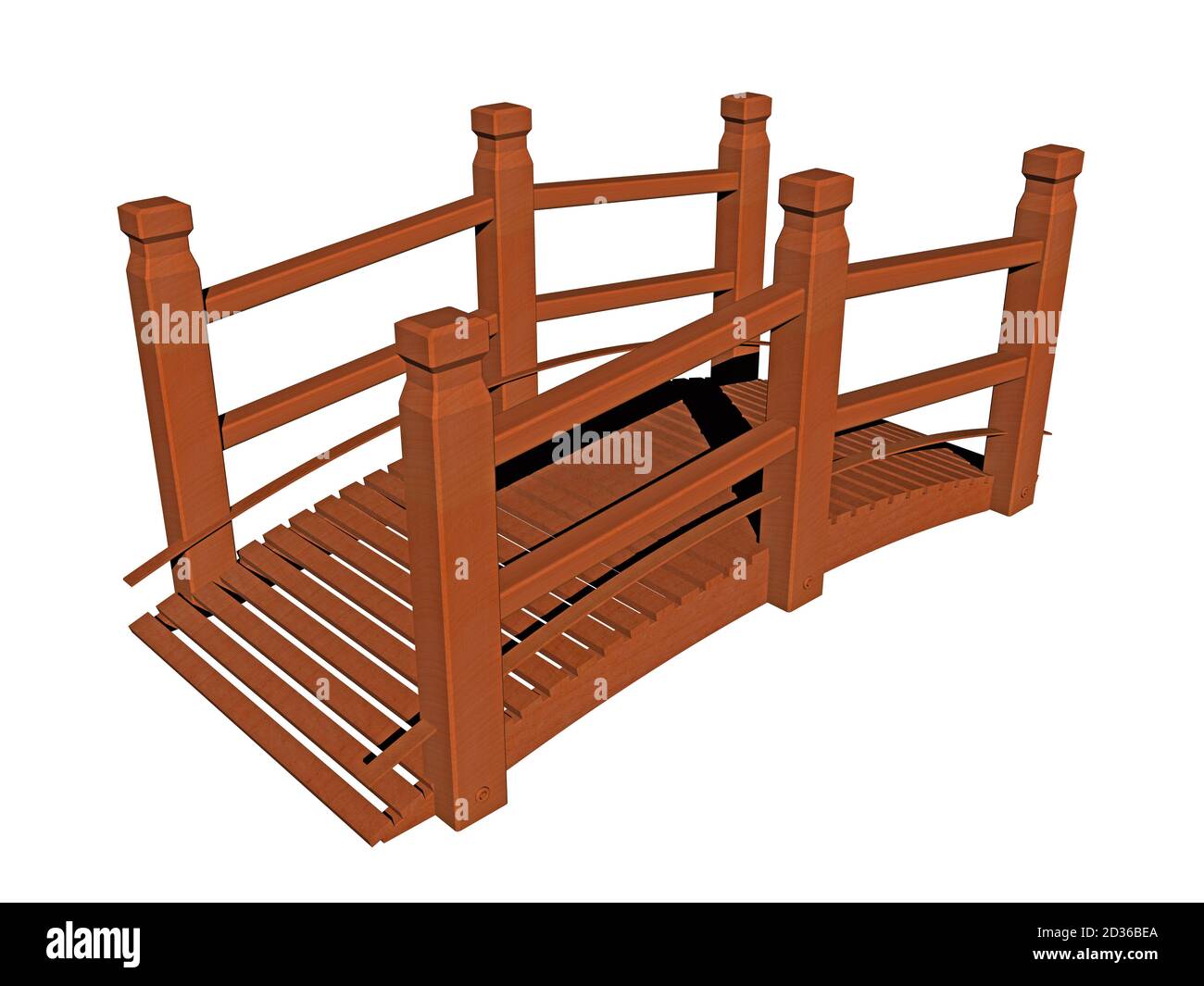 curved wooden footbridge over brook with railing Stock Photo - Alamy