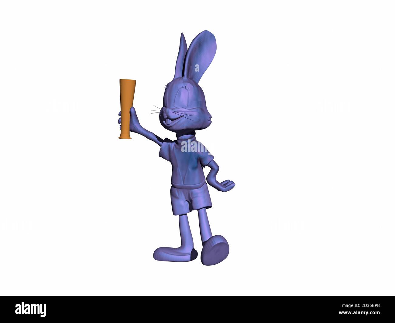 blue cartoon rabbit with beer glass Stock Photo