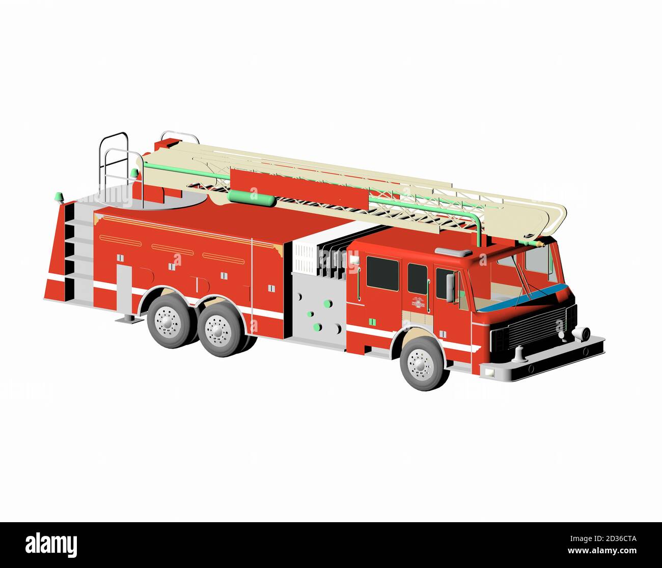 red fire engine with large ladder Stock Photo - Alamy