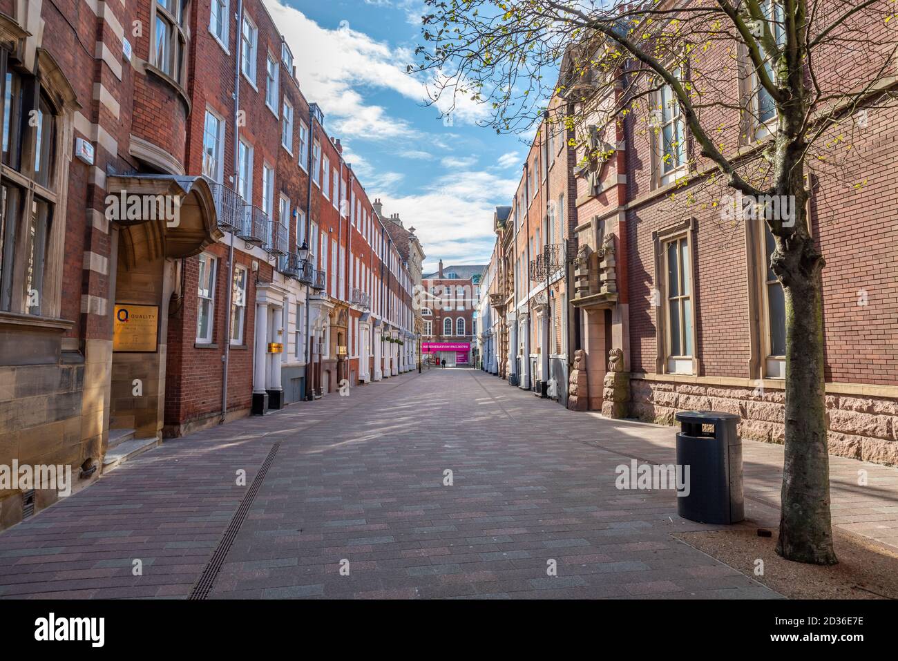 England, Humberside, Hull, 29/09/2020 - Empty pedestrian street in Hull Town Centre on a sunny day. Stock Photo