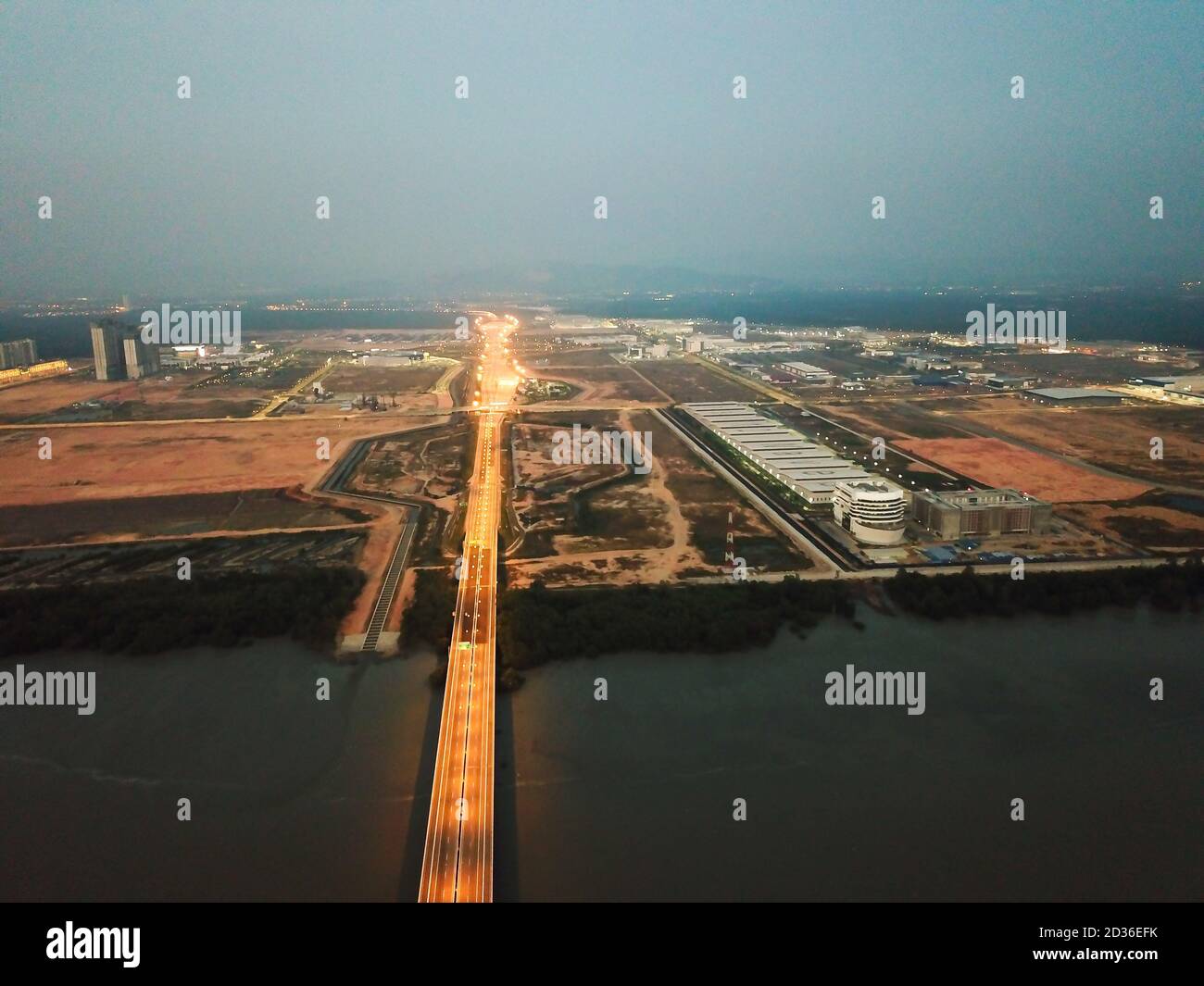 Batu Kawan, Penang/Malaysia - Mar 20 2020: Drone view Dusk hour at