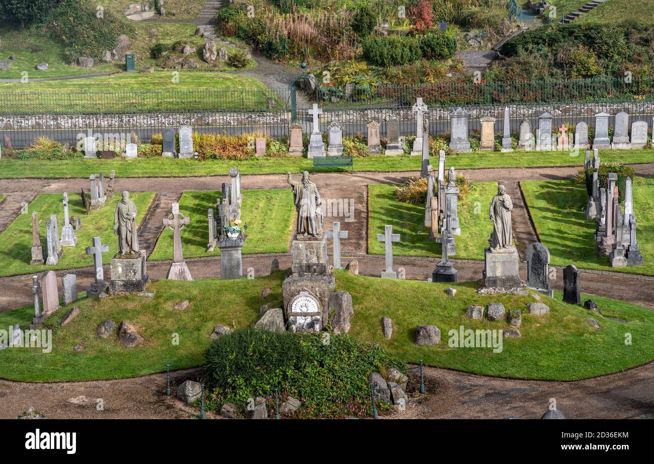 Scotland, Stirling, 02/10/2020 - Old Town Cemetery with head stones and statues. Stock Photo