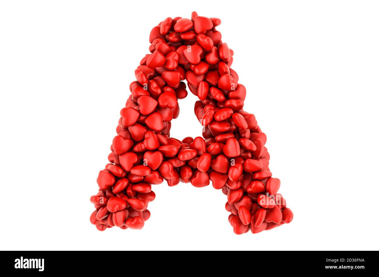 Letter A from red hearts, 3D rendering isolated on white background ...