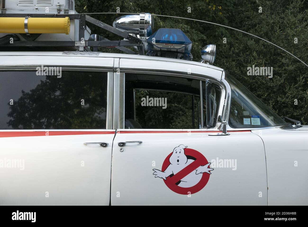 Ghostbusters car Ectomobile side view closeup Stock Photo