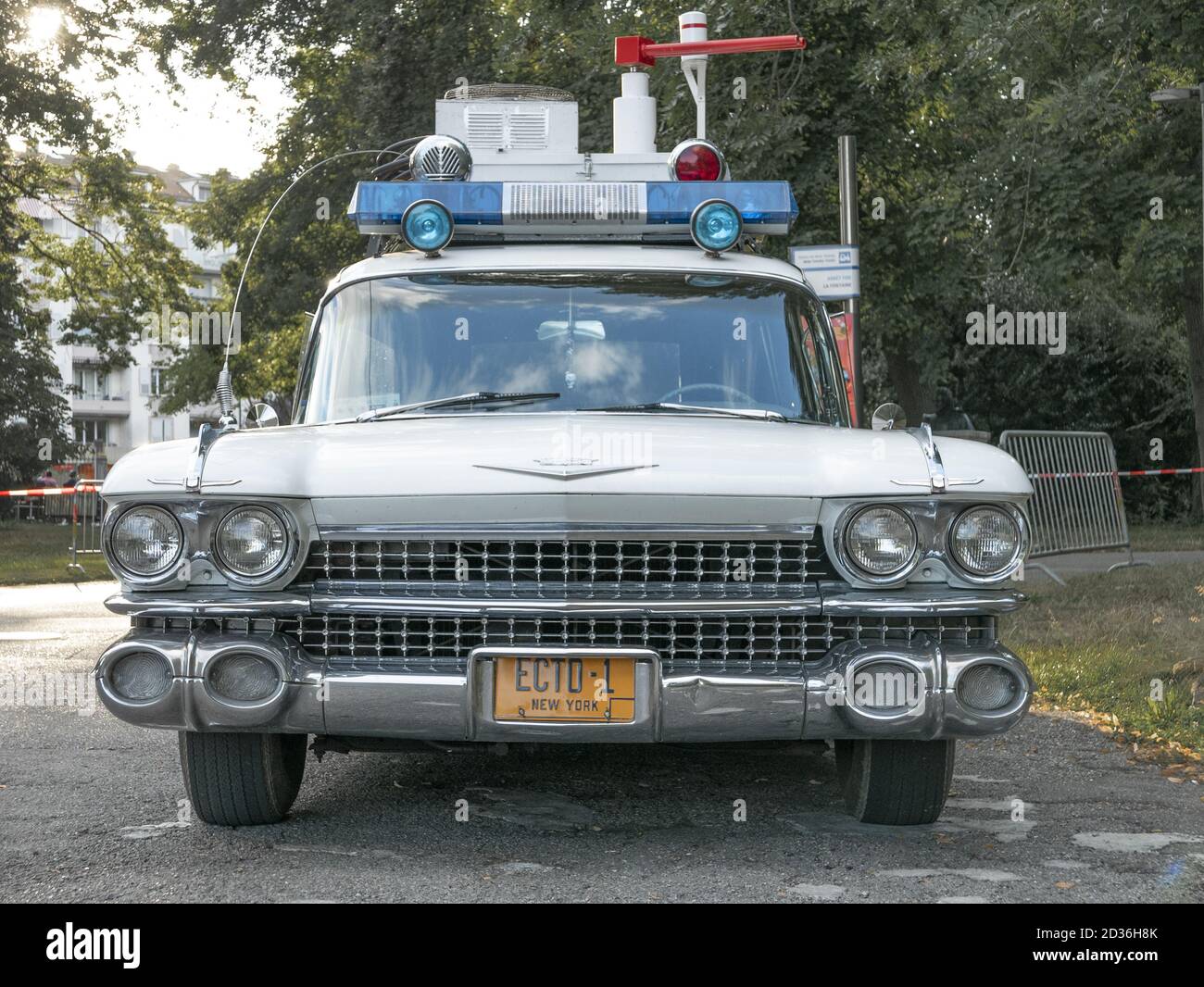 Ghostbusters car Ectomobile front view Stock Photo